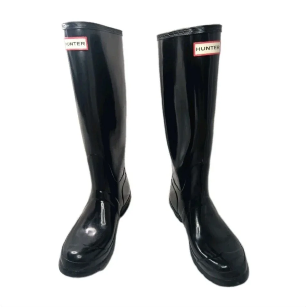 Hunter Women's Original Tall Gloss Rain Boots Size 7 Black Retail $190